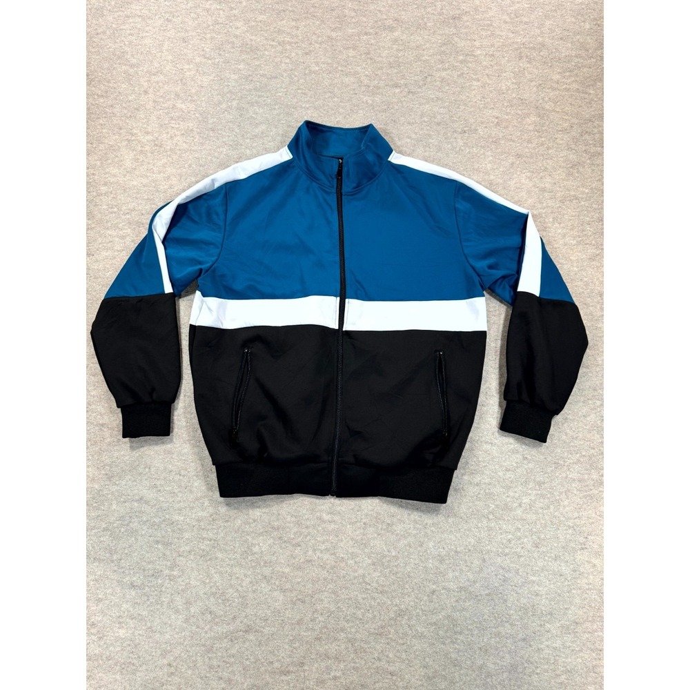 Track Jacket Mens Medium Blue Black White Color Block Long Sleeve Full Zip